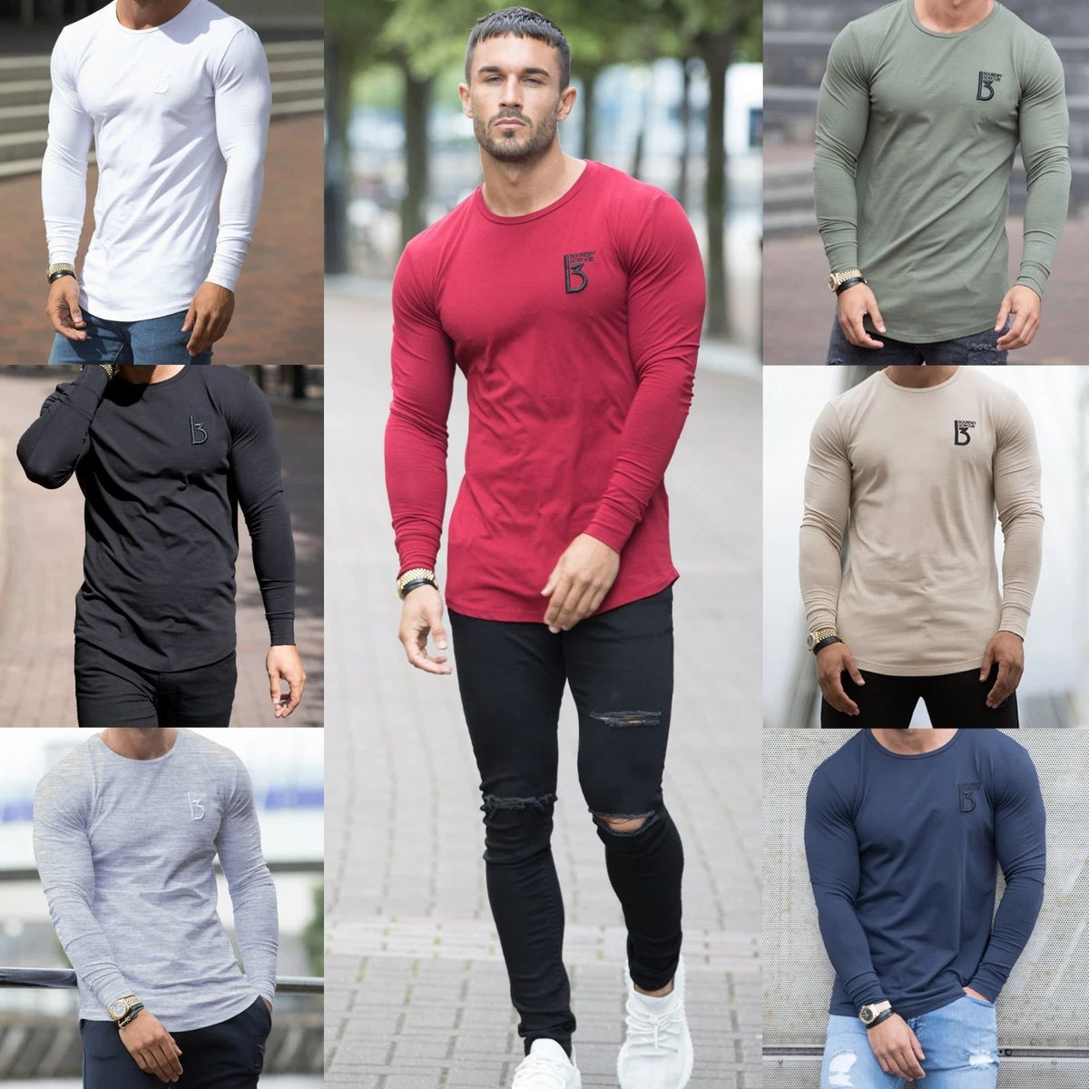 BBH Mens Gym T shirt Longline Slim Muscle Fit Long Sleeve Plain Curved Hem Tee Unisex