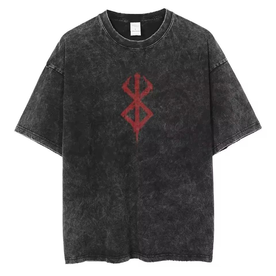 Anime Berserk Logo Graphic Vintage Washed Cotton Manga Oversized Harajuk Unisex