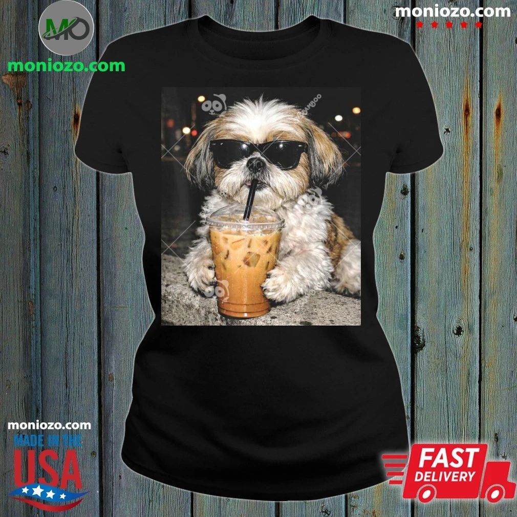 Original Shih Tzu Drinking Iced Coffee Shih Tzu Dog Meme Shirt Unisex