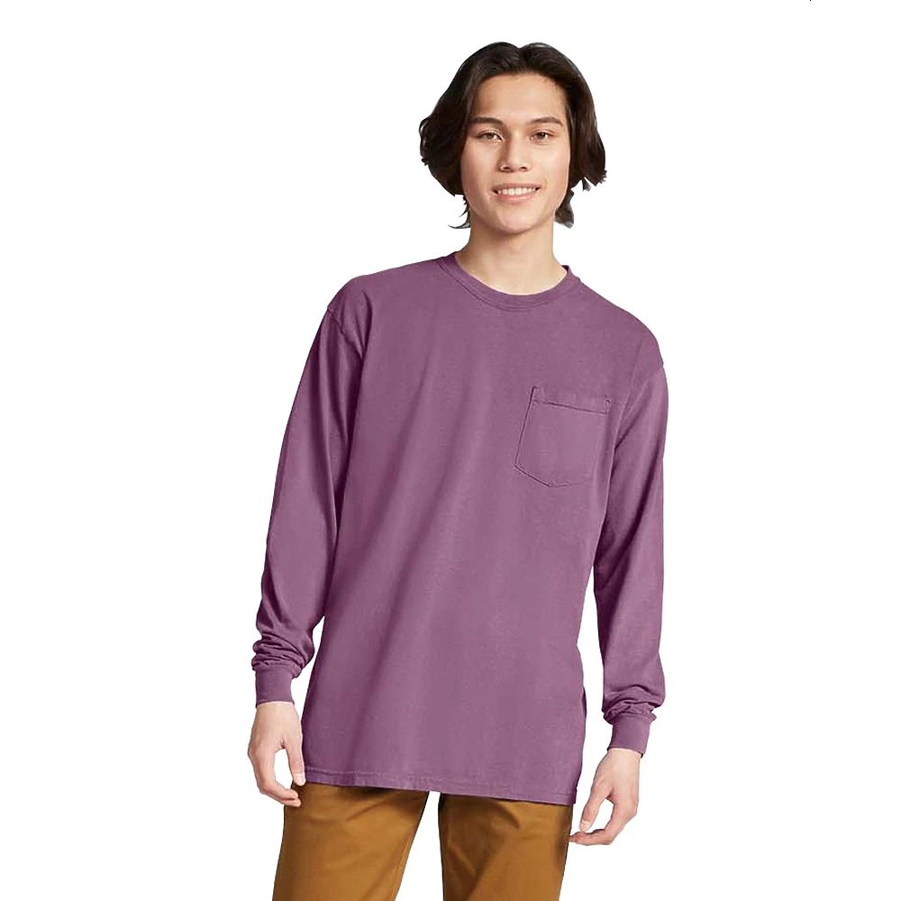 ComfortWash Hanes Unisex Garment-Dyed Long-Sleeve Pocket BERRY size 3XL Unisex