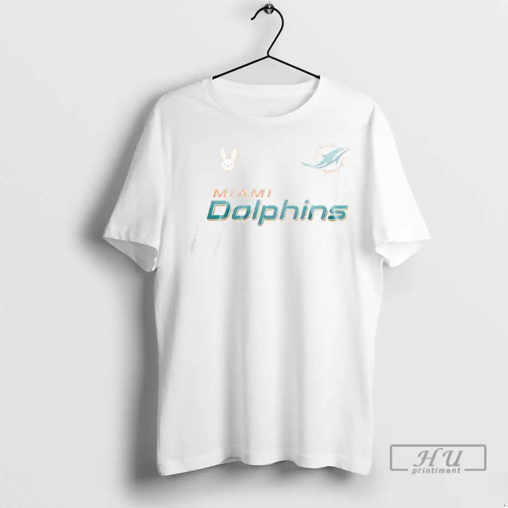 Officials Miami Dolphins X Bad Bunny Frog Mascot Signature T Shirts Unisex