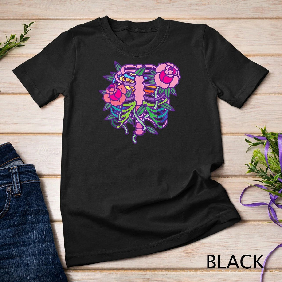 Pastel Goth Aesthetic Anime Rib Cage Flowers Unisex Unisex