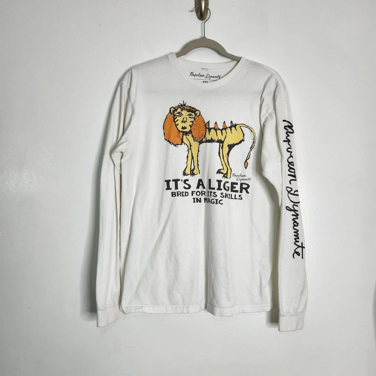 Napoleon Dynamite Liger Long Sleeve Unisex Medium White Graphic Tee Unisex