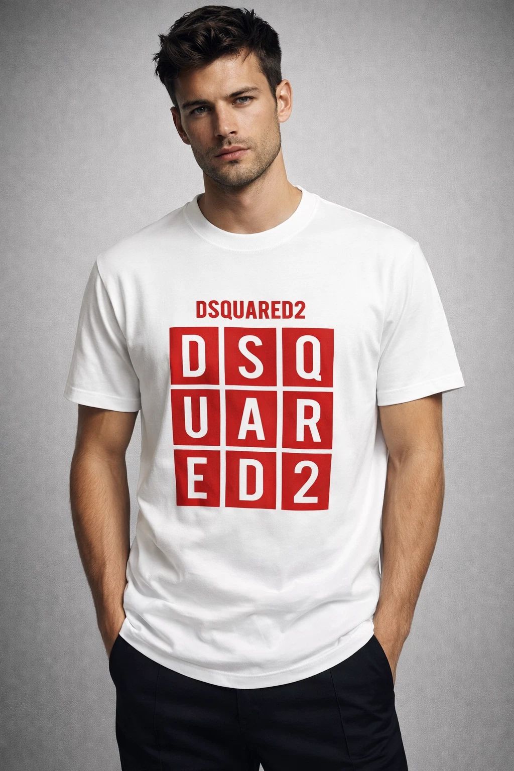 DSQUARED2 Men's White Red Logo Designer Cotton Casual Tee S-XXL Unisex