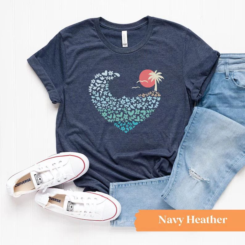Ocean Surf Heart Comfort Tee Beach Lover Graphic Shirt Gift Men Women Unisex