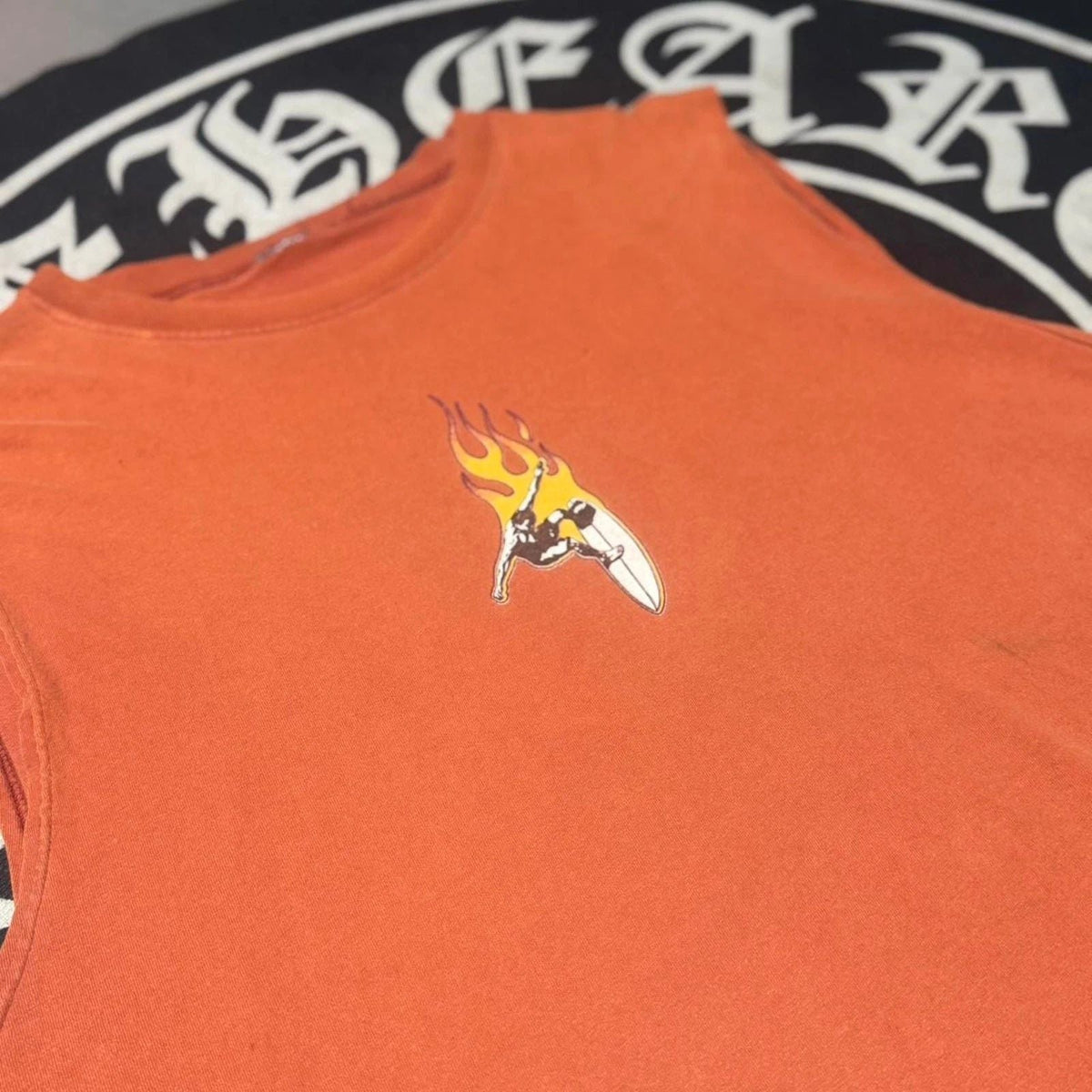 Orange Surf Fire Surfing Flame Graphic Tee Sleeveless Shirt Unisex