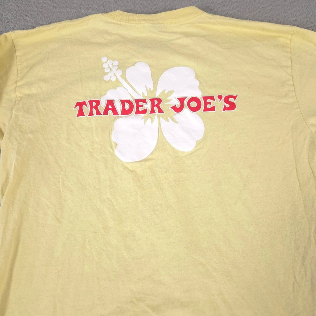 Trader Joes Shirt Mens XL Yellow Hibiscus Flower Long Sleeve Cotton Graphic Tee Unisex