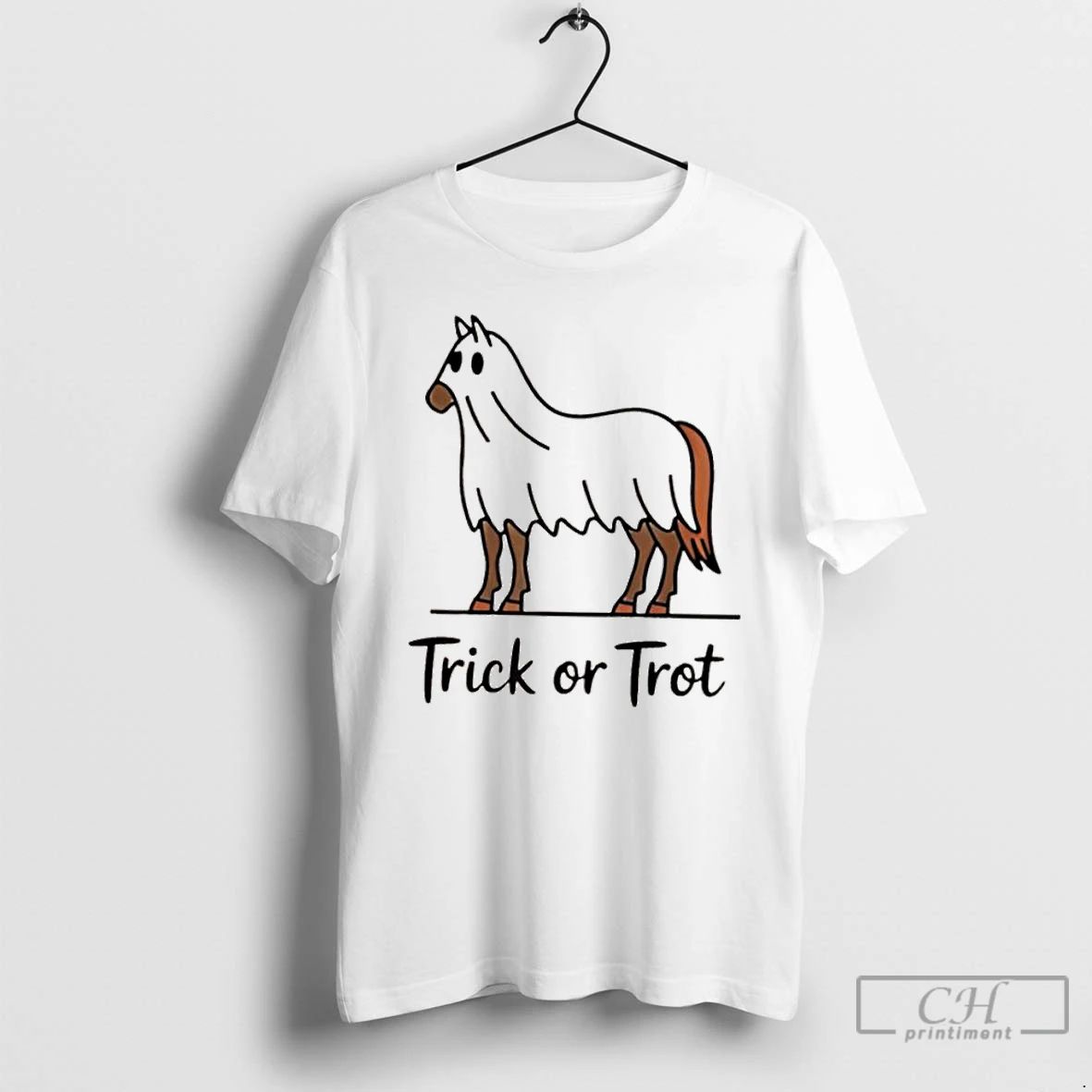 Classic Trick Or Trot Halloween Horse Lover Cute Ghost Horse T Shirts Unisex