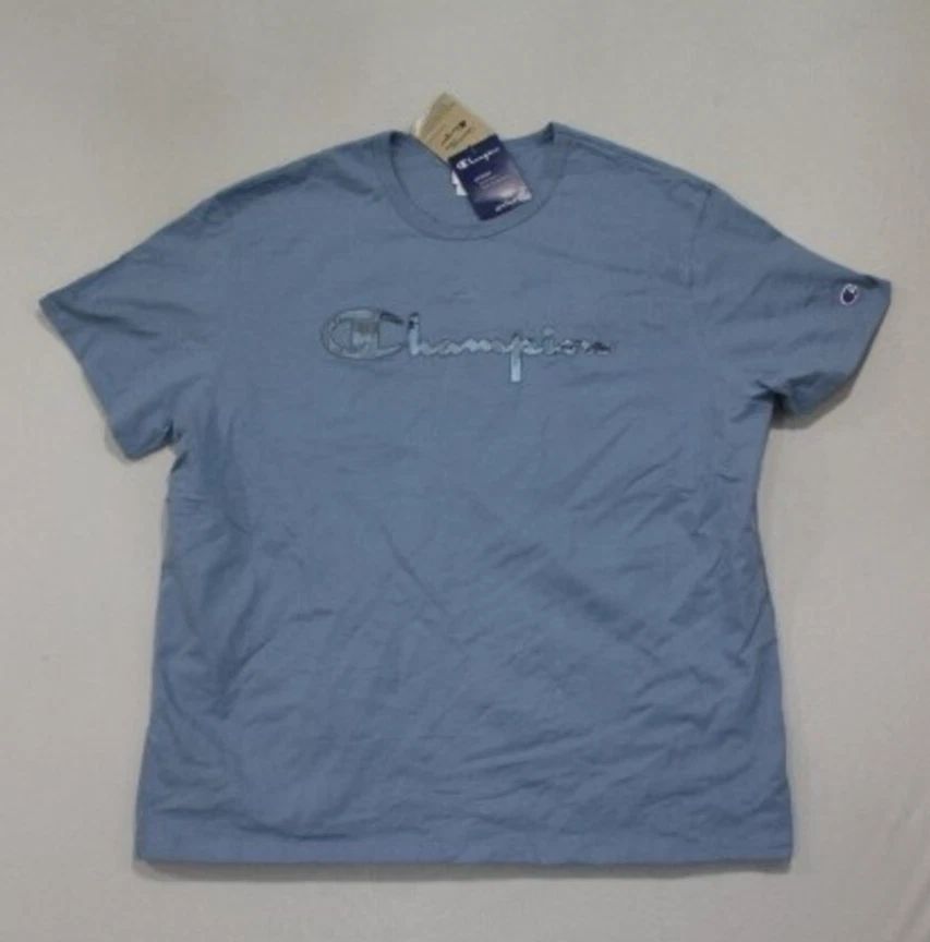 Champion Men Blue Shirt Short Sleeve Casual 3D Emblem Size 3XL Unisex