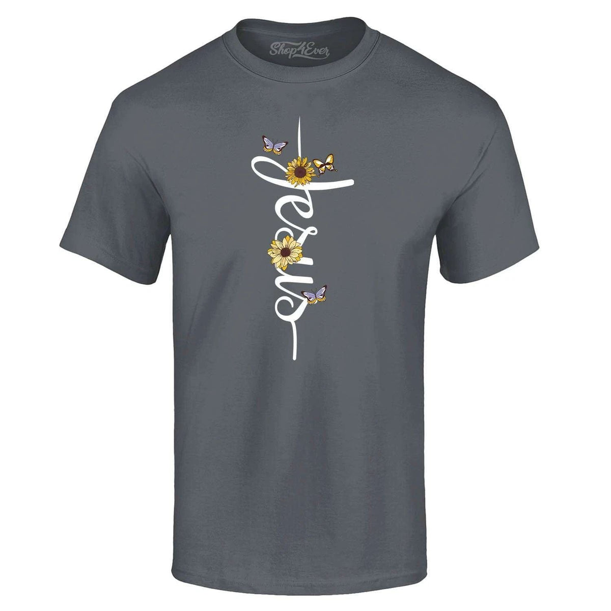 Jesus Script Cross Flowers and Butterflies Religious Shirts Unisex