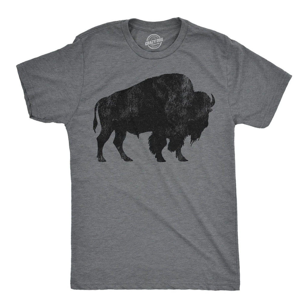 Mens Buffalo Silhouette T Shirt Cool Animal Tee with Standing Buffalo Print for Unisex