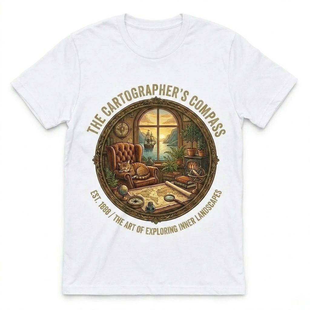 Cartographer's Compass Vintage Map Cat Explorer Est 1888 Graphic Tee Unisex