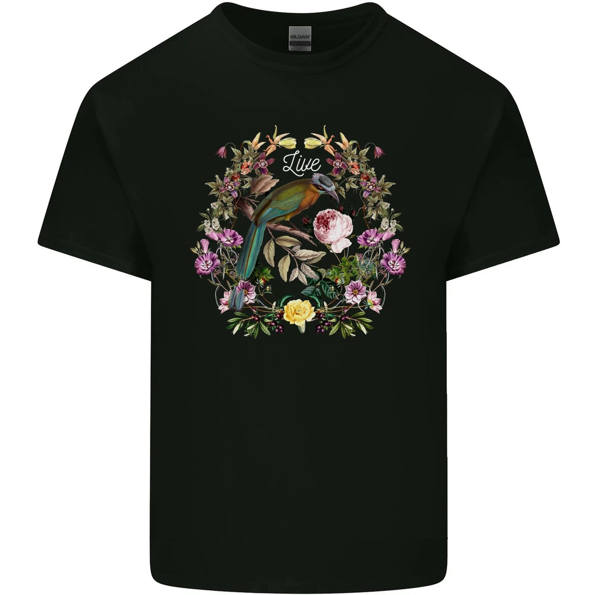 A Bird and Flower Wreath Mens Cotton Tee Top Unisex