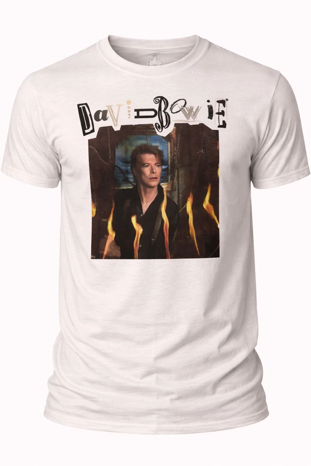 David Bowie Graphic T Shirt Vintage Music Icon Flames Photo Print Tee Unisex