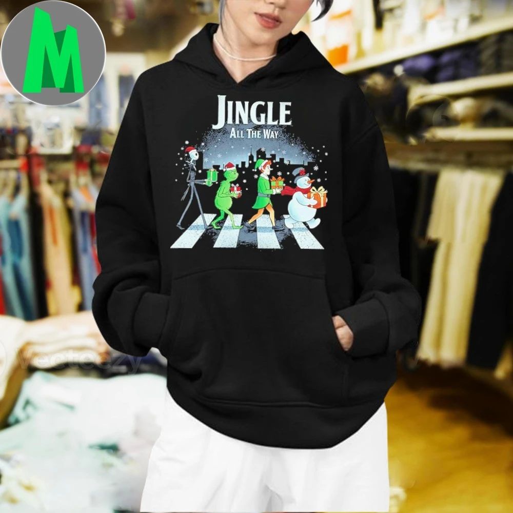 Jack Skellington And the Elf and Frosty the Snowman Jingle All the Way Jingle Road Shirt Unisex