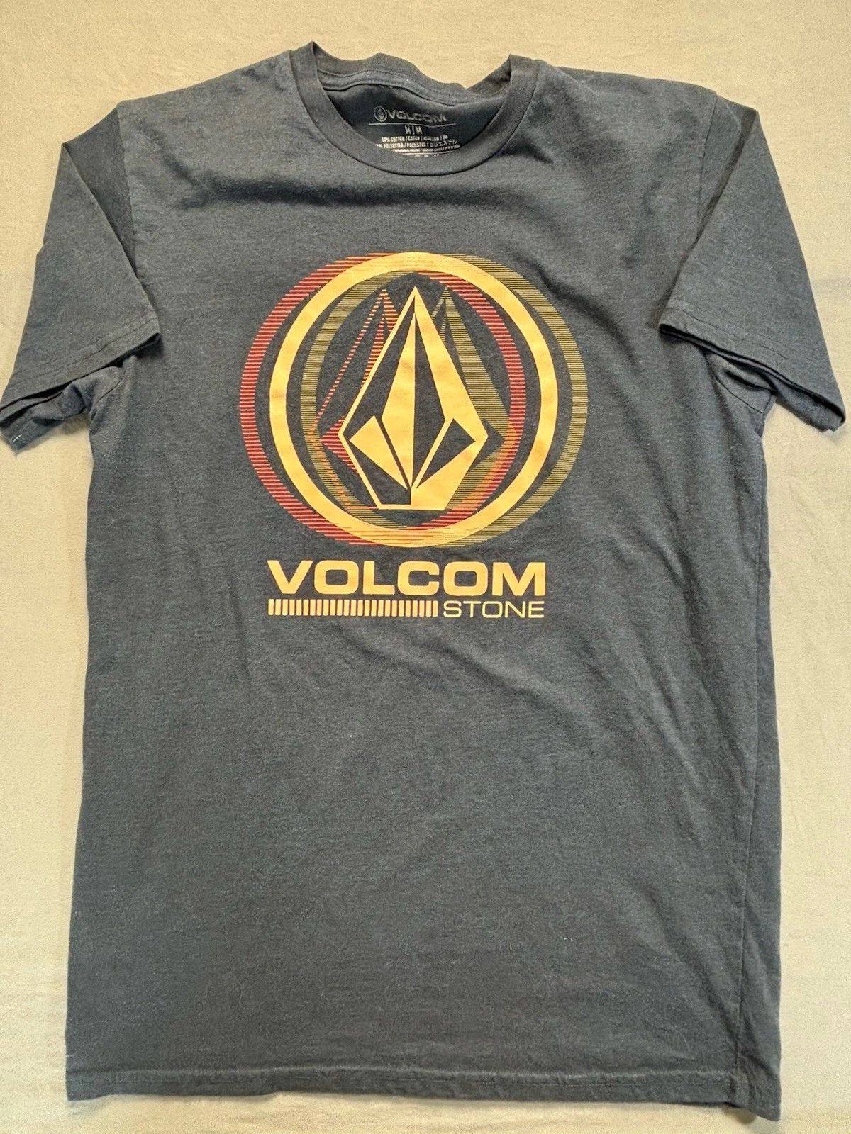 Volcom Stone Logo T Shirt Mens M Navy Blue Black Heather Skate Surf Tee Unisex