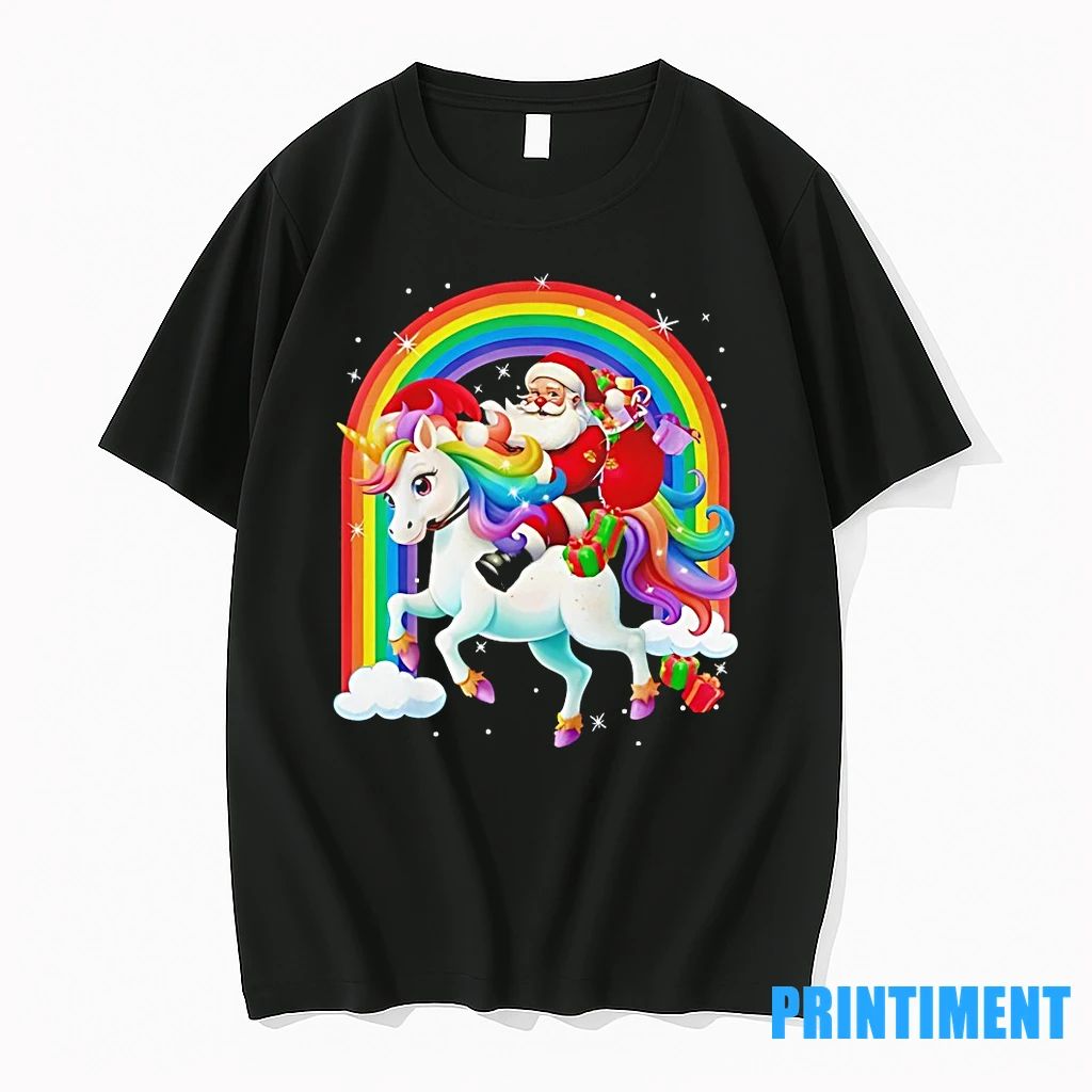 Santa Riding Rainbow Unicorn Christmas Gifts Tshirts Sweater Unisex