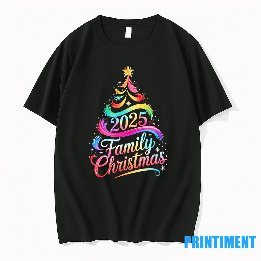 2025 Family Christmas Tree Rainbow Lights Tshirts Sweater Unisex