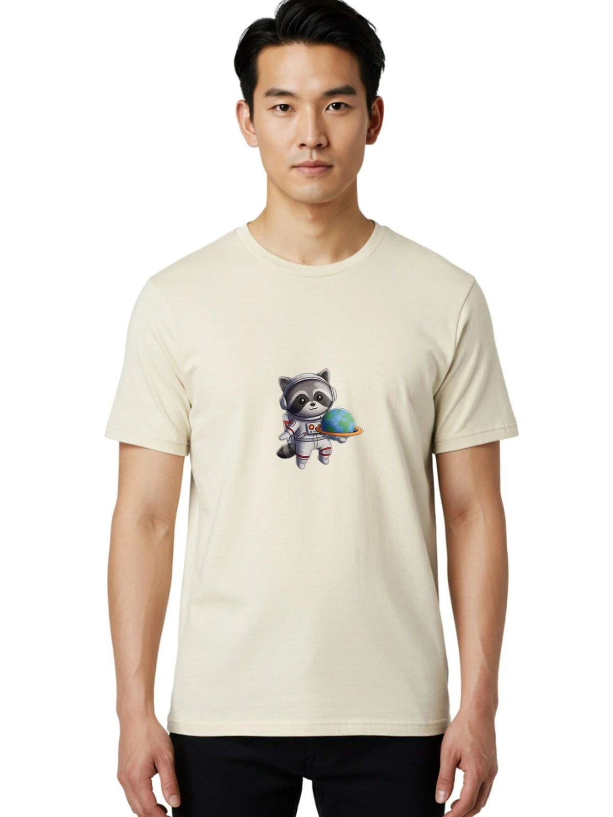 Raccoon-Astronaut Mens Graphic Tee, 100% Cotton, Casual Summer Wear Unisex
