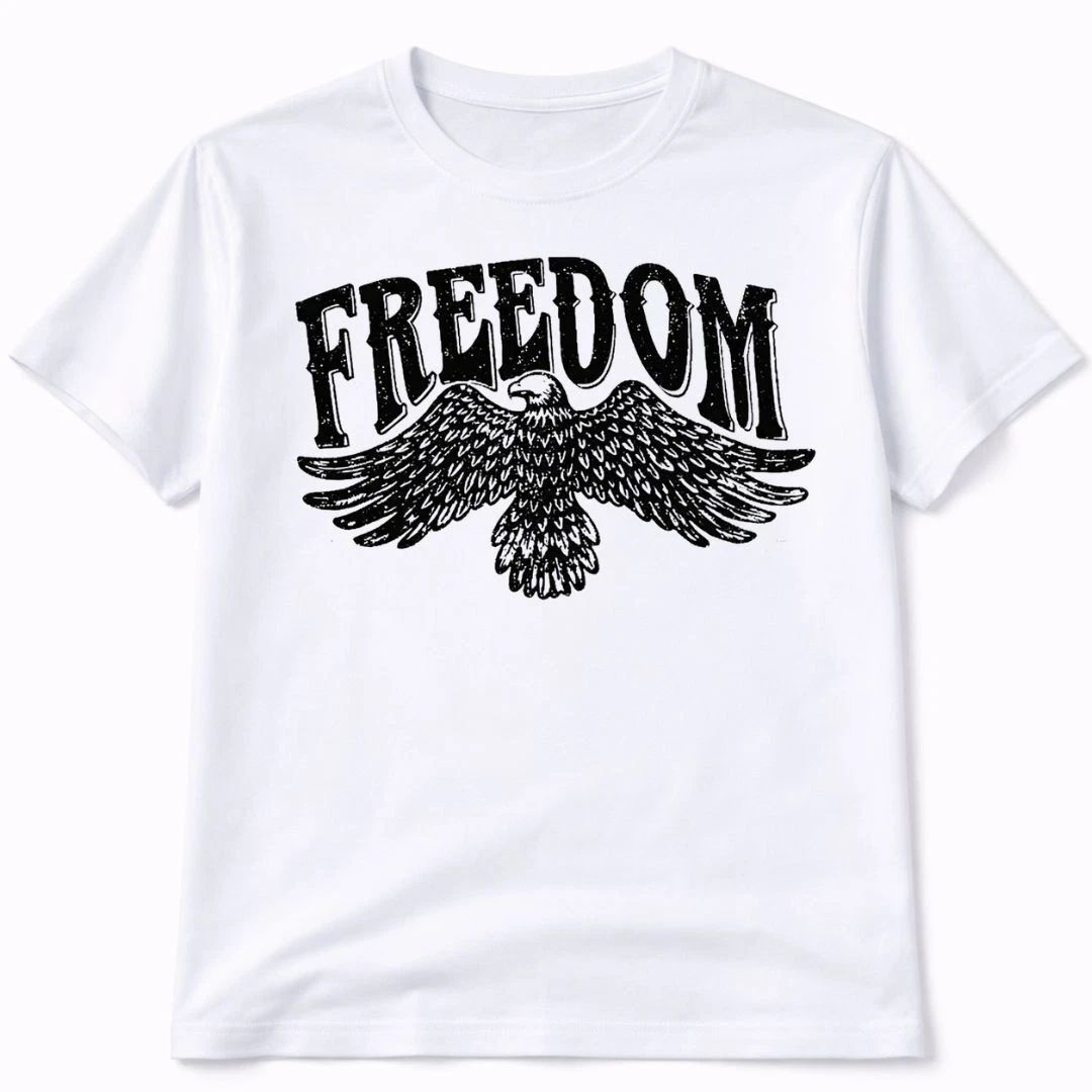Freedom Eagle Graphic T Shirt Trendy Western Style Tee Mens Gifts White Unisex