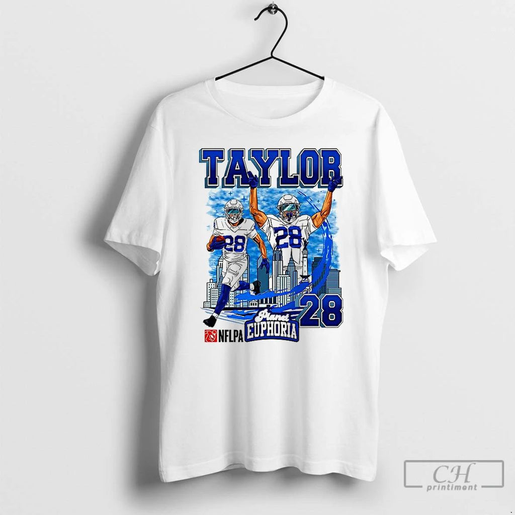 Premium Jonathan Taylor Indianapolis Colts Football Number 28 Skyline Cartoon T Shirts Unisex