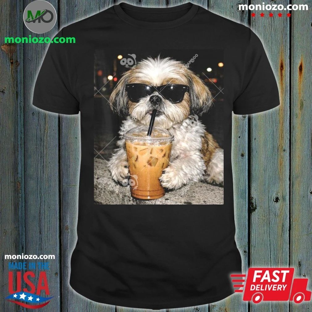 Original Shih Tzu Drinking Iced Coffee Shih Tzu Dog Meme Shirt Unisex