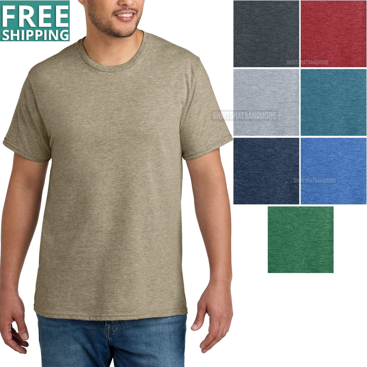 Mens Blended Heather CVC Tee Soft S,M, L, XL, 2XL, 3XL, 4XL NEW! Unisex