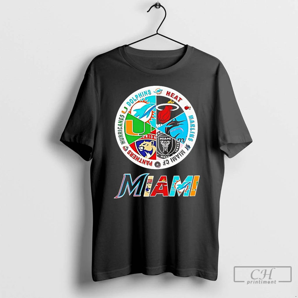 Classic Heat Dolphins Marlins Panthers Hurricanes Miami Cf Miami Team Sport Logo T Shirts Unisex