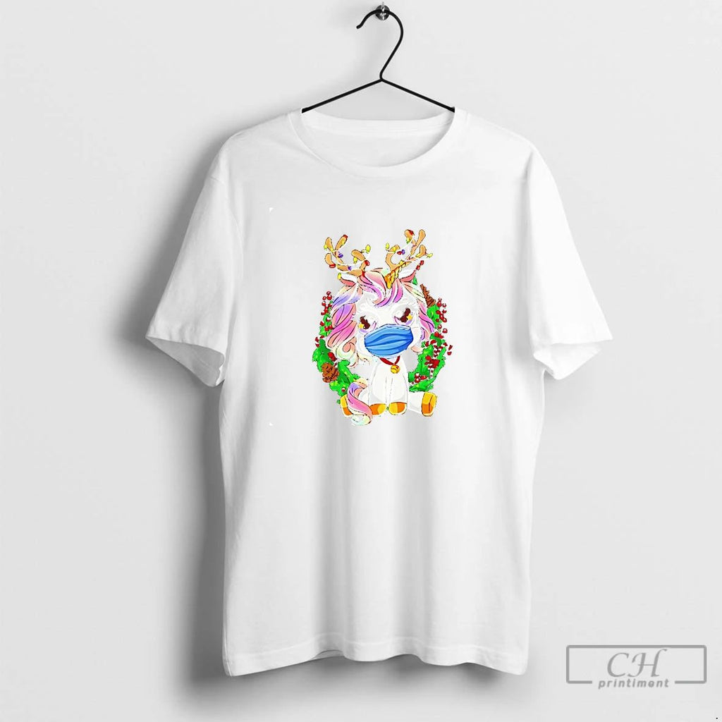 Classic Reindeer Unicorn Masked Holiday Cheer Christmas T Shirts Unisex
