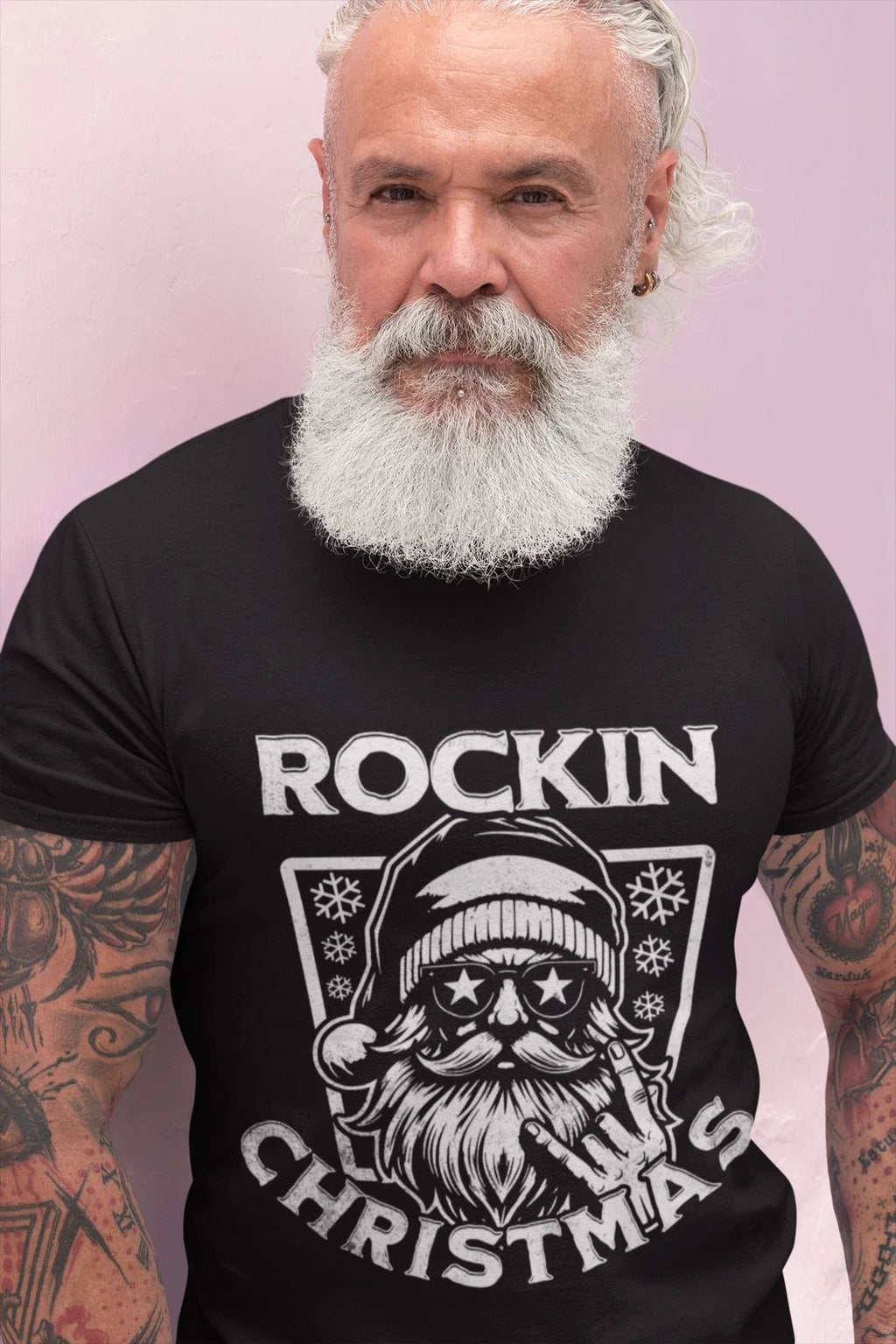 Rockin' Christmas Santa Tee | Retro Skull Santa Heavy Men | Gildan 5000 Unisex