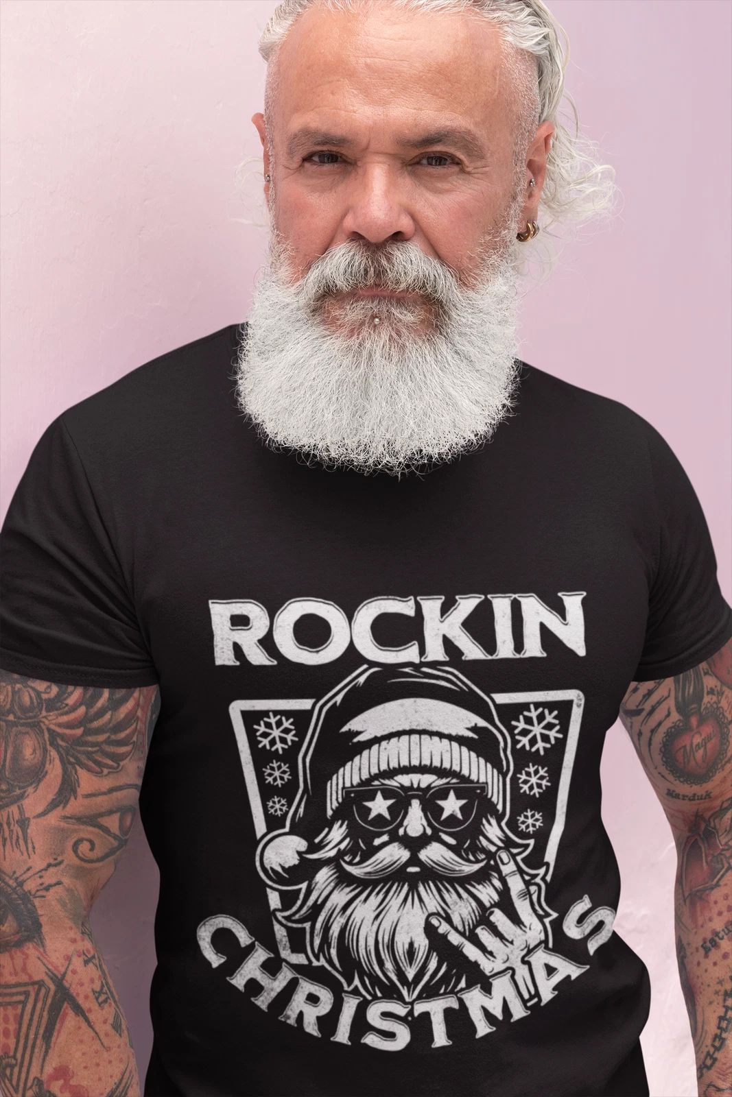 Rockin' Christmas Santa Tee | Retro Skull Santa Heavy Men | Gildan 5000 Unisex