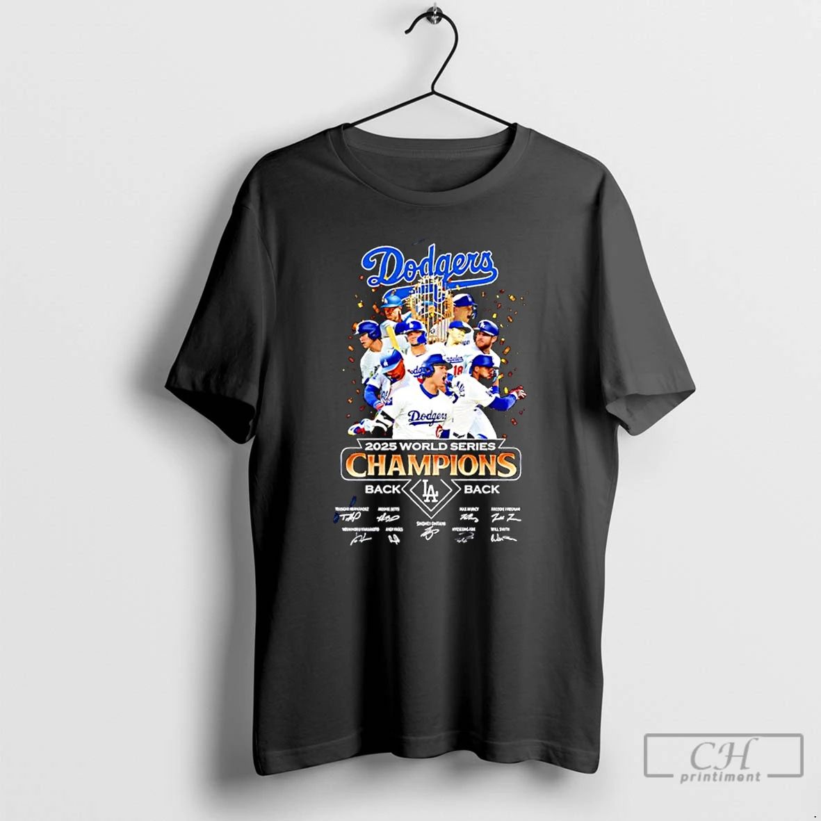 Classic Los Angeles Dodgers 2025 World Series Champions Back La Back Signatures T Shirts Unisex