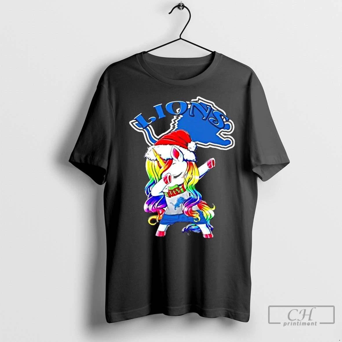 Premium Detroit Lions X Unicorn Santa Hat Dabbing Merry Christmas Unisex