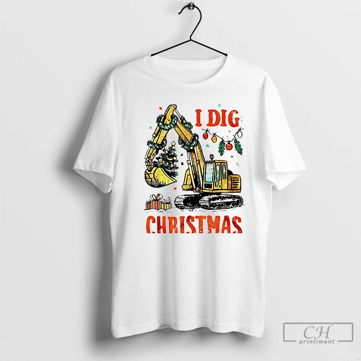 Premium Excavator I Dig Christmas Tree Vintage Christmas T Shirts Unisex