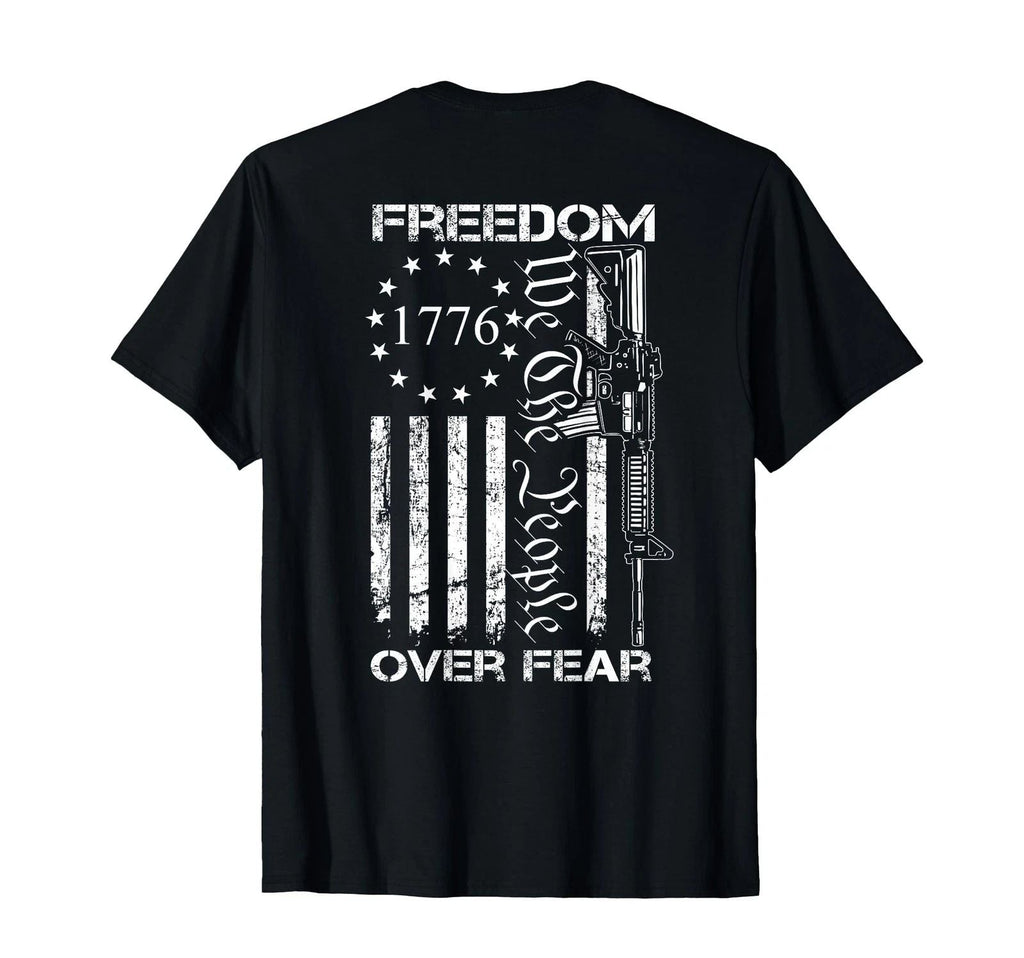 Freedom Over Fear Pro Gun USA Flag 2nd Amendment (ON Back) Small Unisex