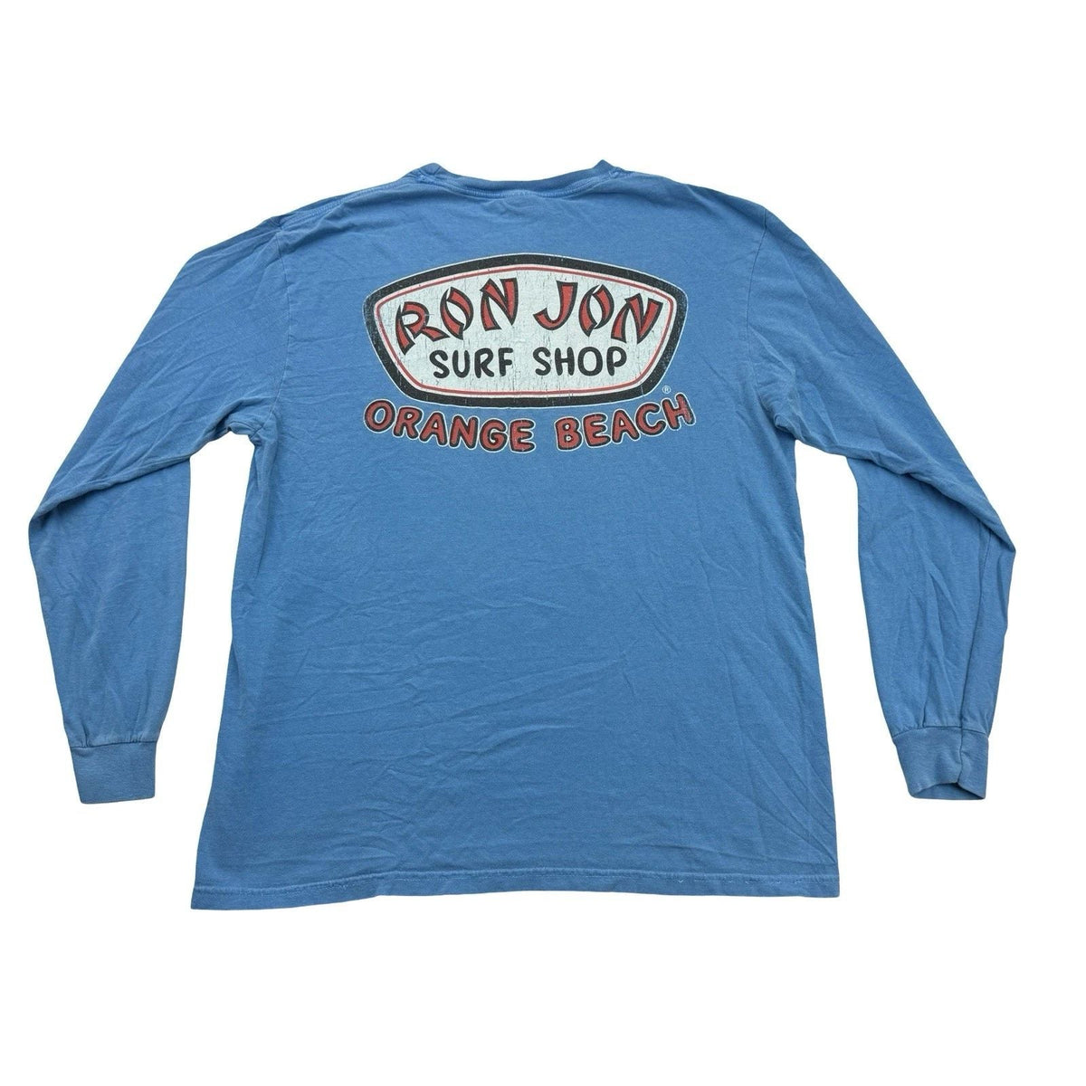 Ron Jon Surf Shop Mens Large L Blue Orange Beach Long Sleeve Cotton Crew Neck Unisex