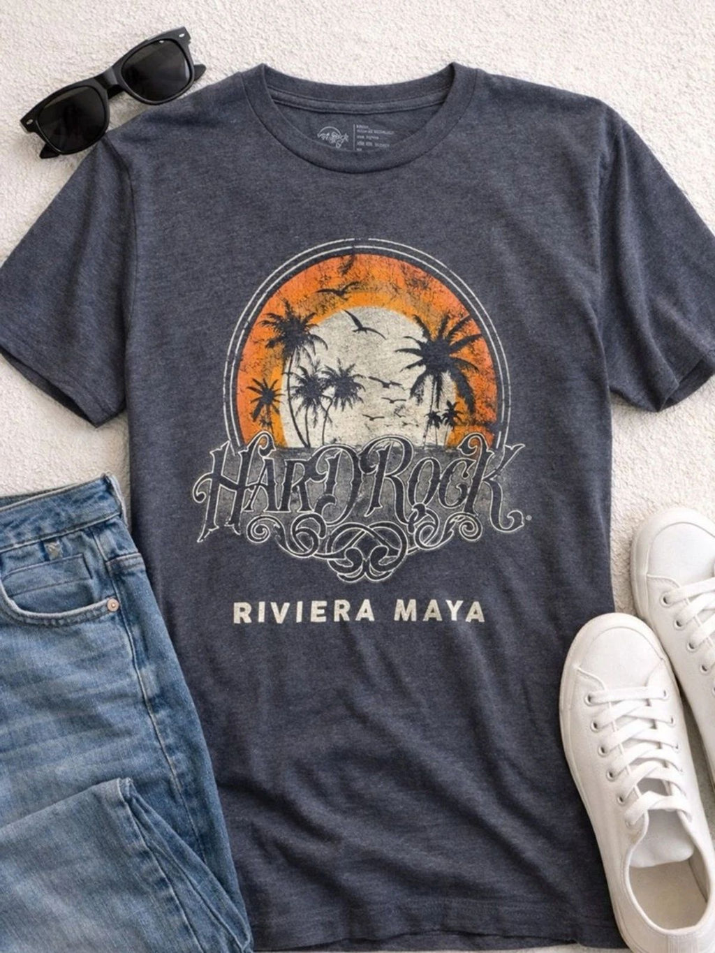 Hard Rock Riviera Maya Graphic Tee Small Gray Sunset Logo Shirt Unisex