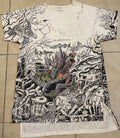 Vtg 90s Puerto Rico Faded AOP Abstract Art Sleeping Shirt Beach Surf Fish Animal Unisex