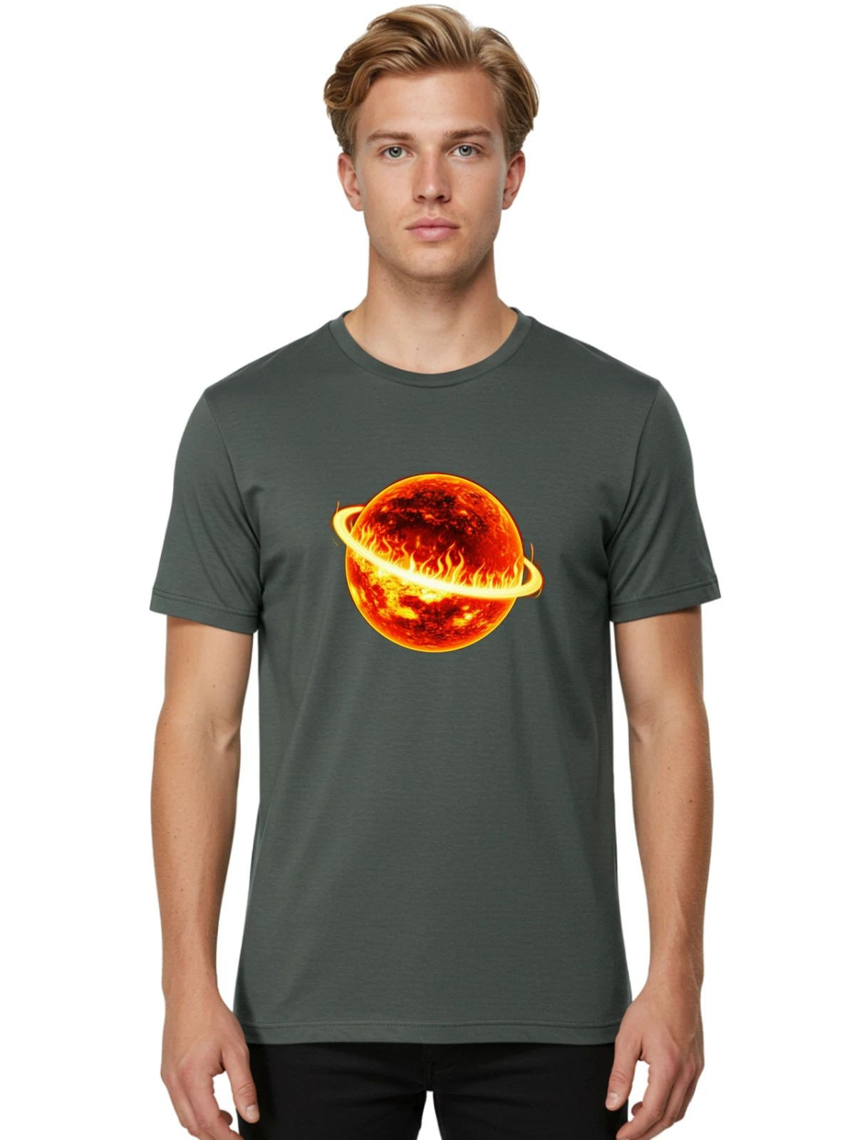 Fiery-Planet Mens Graphic Tee, 100% Cotton, Casual Summer Wear Unisex
