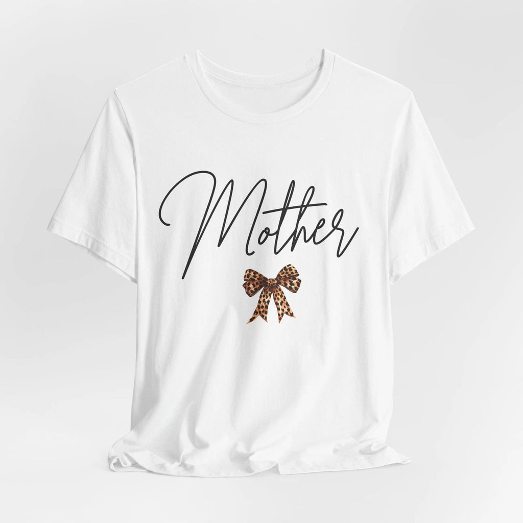 Mother Leopard Bow | Script Mom Tee, Animal Print Ribbon Design Unisex