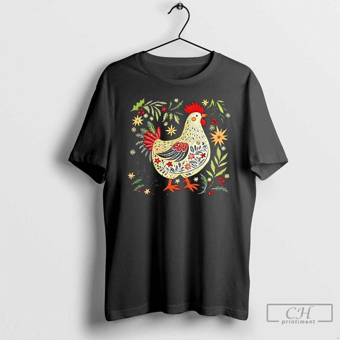 Classic Christmas Chicken Western Floral T Shirts Unisex