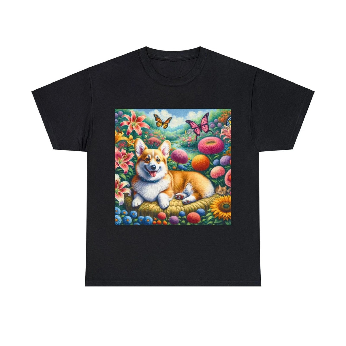 Unisex Adult T Shirt Corgi Floral Garden Butterfly Cute Puppy Tee Dog Lover Unisex