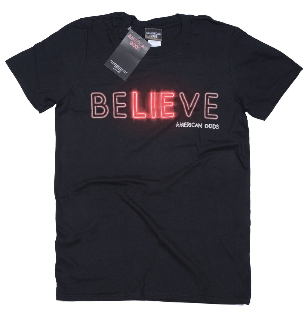 Official American Gods Believe T Shirt Black Cotton Fantasy TV Show New Small Unisex