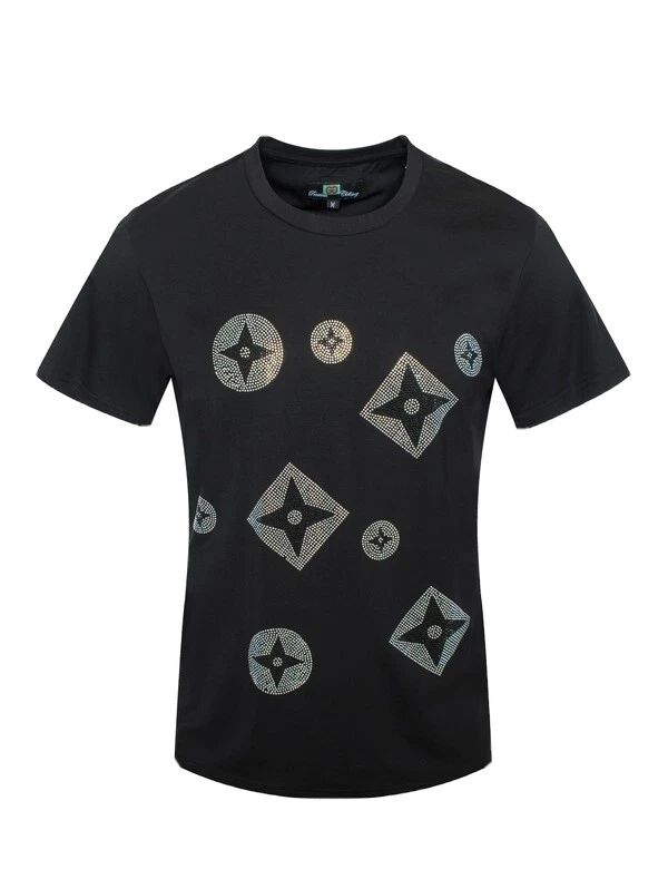 Men's Italian fashion Short Sleeves black designed Diamond rhinestone Unisex