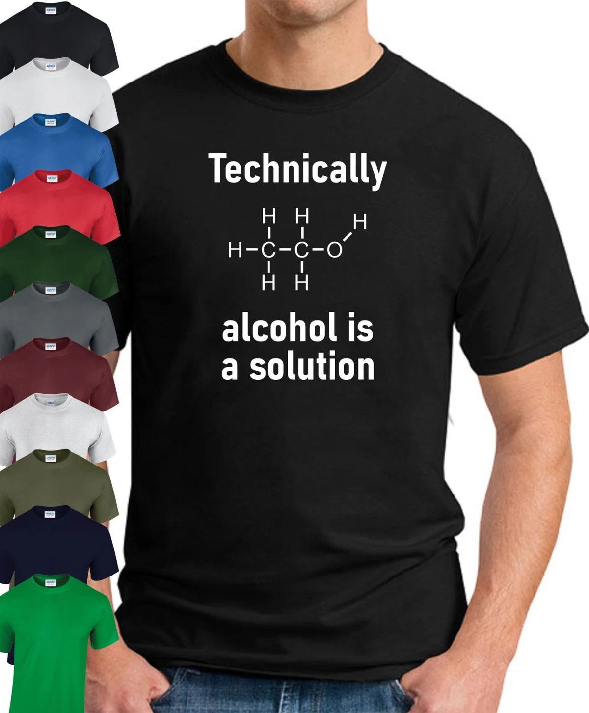 TECHNICALLY ALCOHOL IS A SOLUTION Funny Slogan Novelty Drinking Geek Unisex