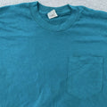 Vintage 90s Blank Pocket Shirt Mens XS Teal Blue Made in USA 50/50 Crewneck Tee Unisex