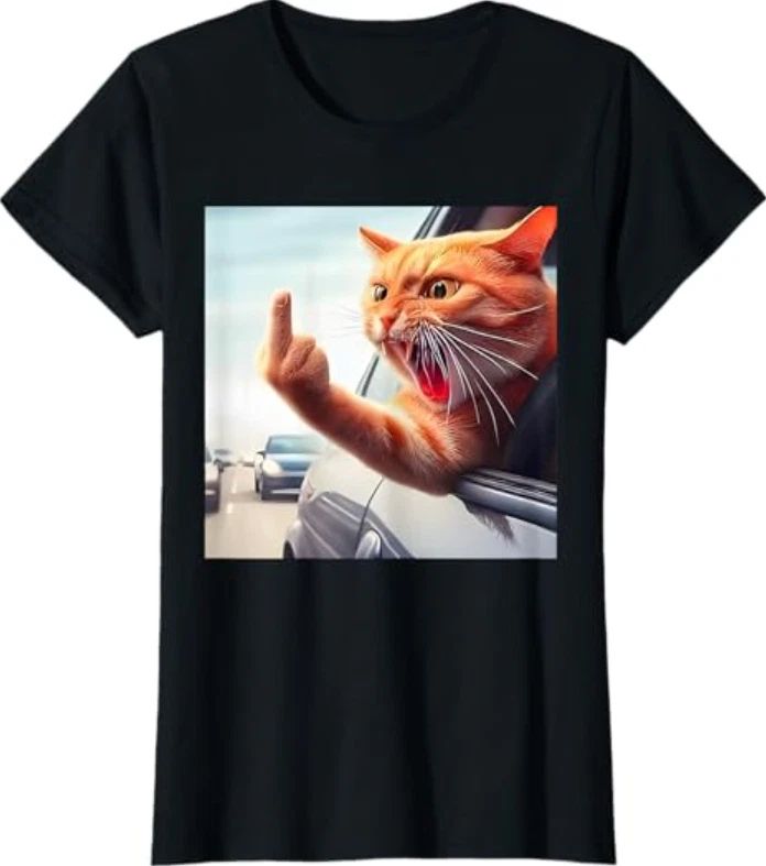 Funny Cat Middle Finger Hilarious Cat in The Car Cat Lover Unisex