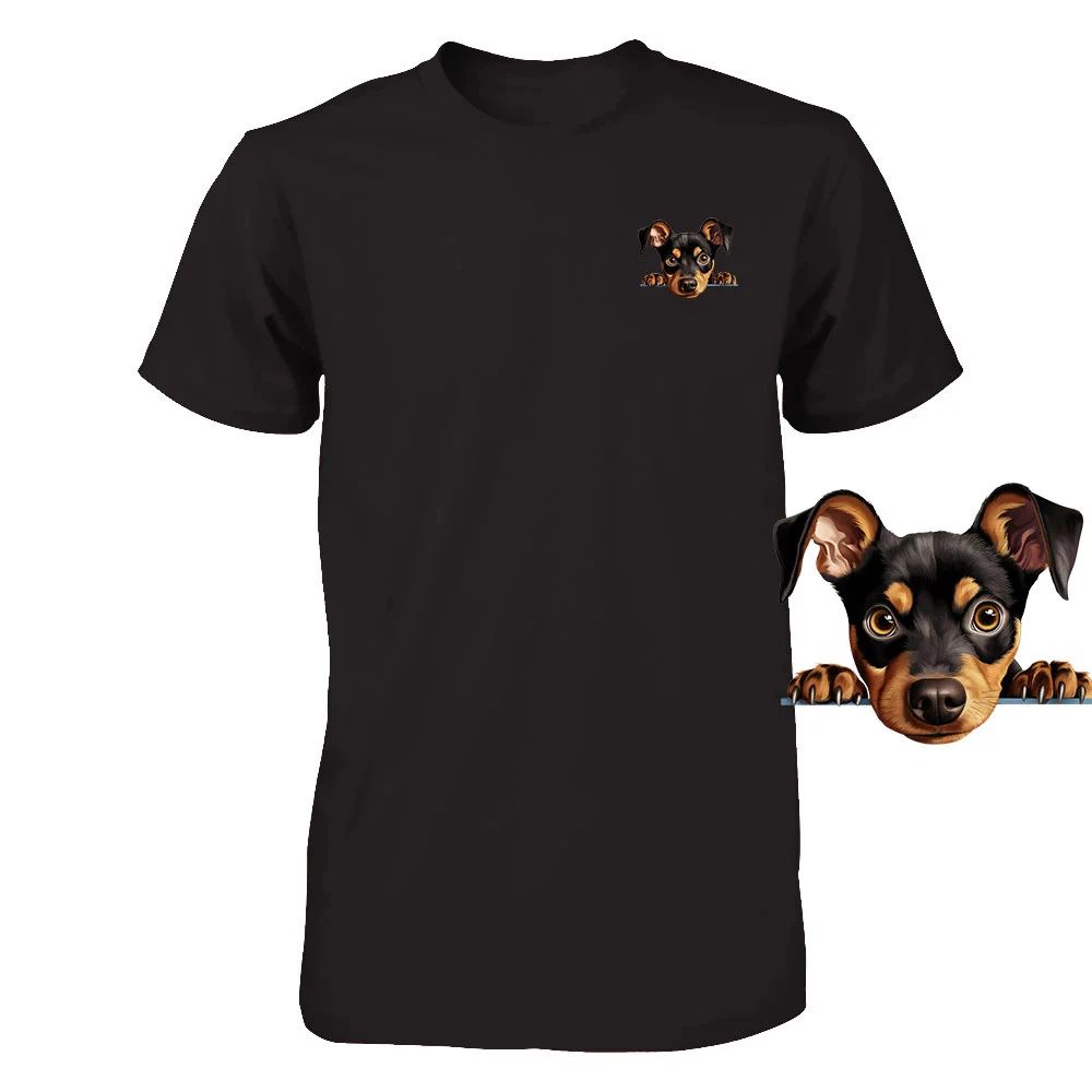 Funny German Pinscher Dog Peeking Pocket Tshirt Cute Puppy Dog Lover Tee Gift Unisex