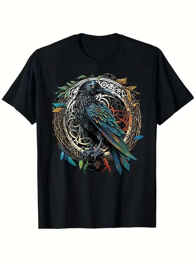 Men's Viking Raven Graphic - Odin's Midgard Thor Walhalla Design, Black Unisex