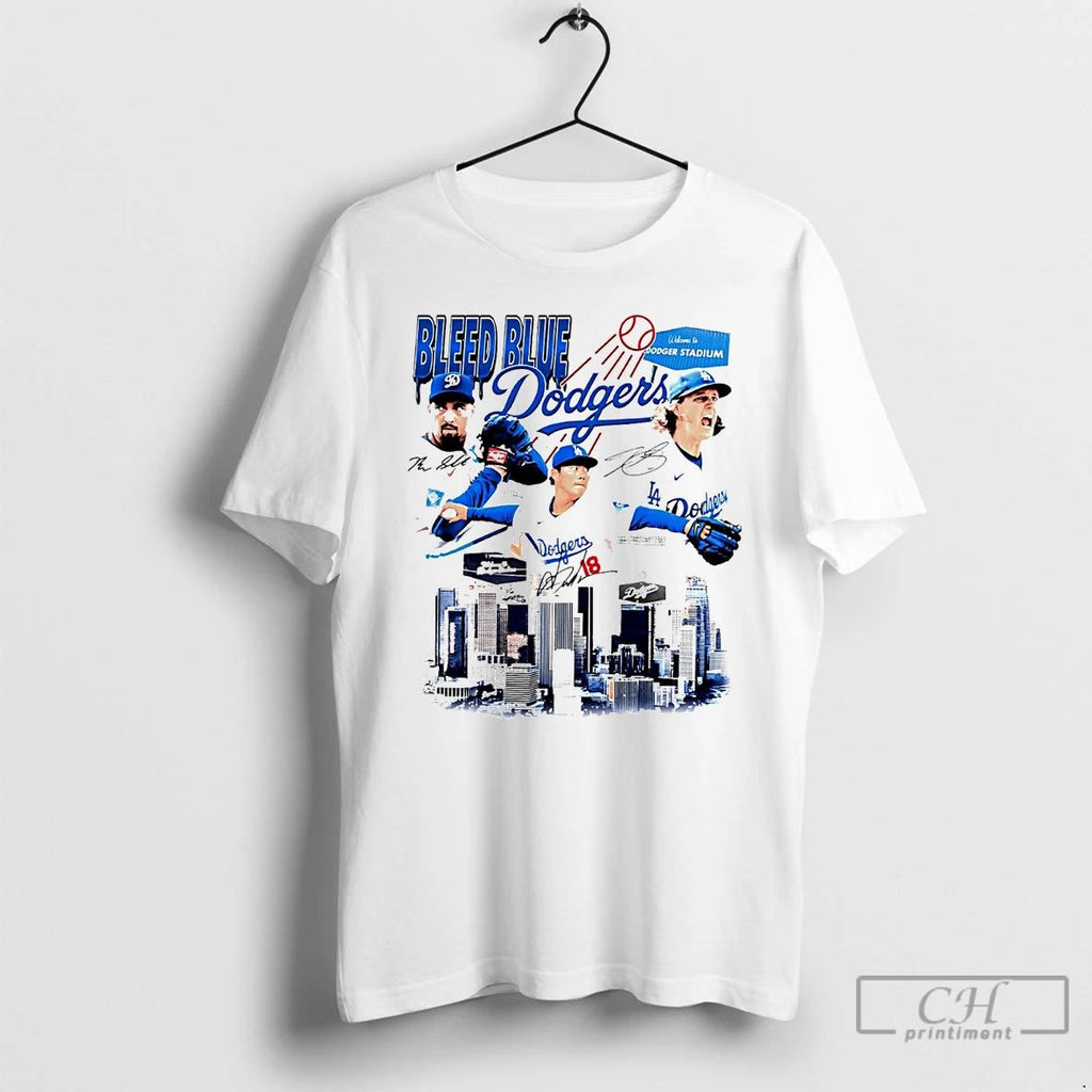 Classic Los Angeles Dodgers Players Bleed Blue Stadium Signatures T Shirts Unisex